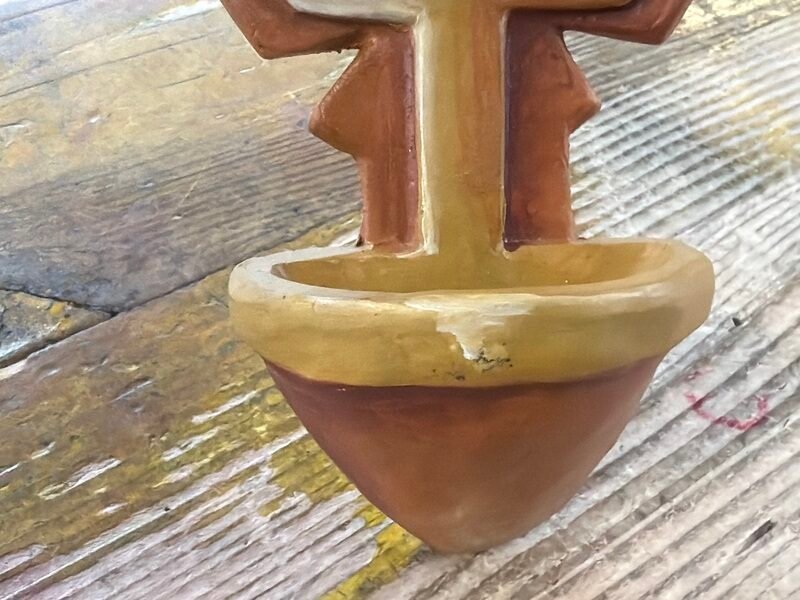 Acquasantiera in Ceramica Marrone Beige con Croce — foto 2