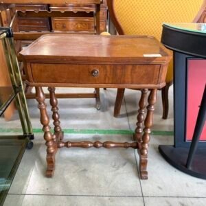 Antico Tavolino da Lavoro in Legno Scuro con 1 Cassetto