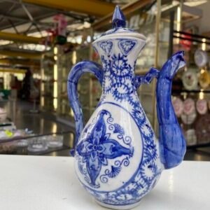 Caffettiera in Ceramica con Fantasia Fiori Blu