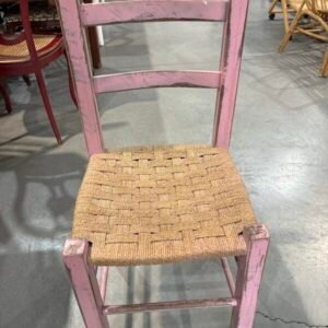 Coppia Sedia in Legno Rosa con Seduta in Paglia