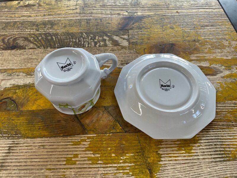 Mancioli Tazza con Piattino Ceramica Fiori Bianchi — foto 4