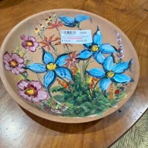 Piatto Fondo in Cotto Marrone con Fiori Dipinti Grosso Albisola