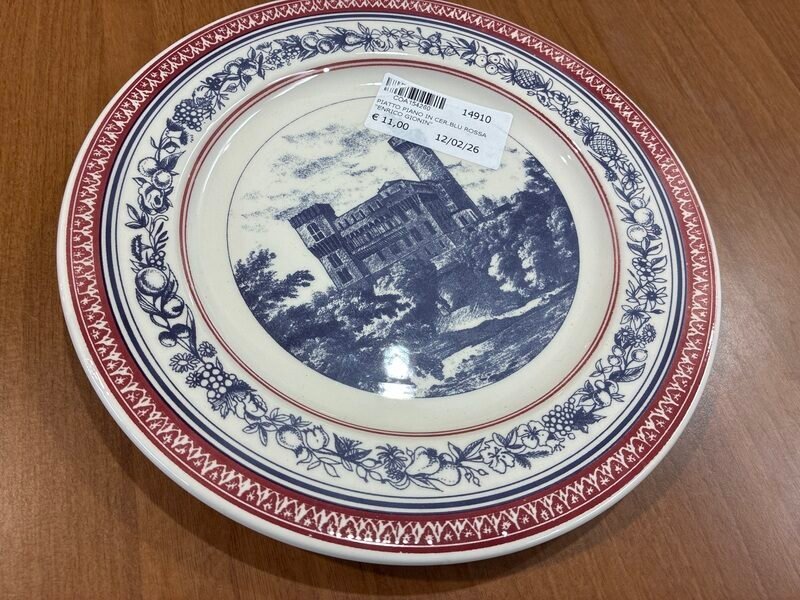 Piatto Piano in Ceramica Blu Rossa Enrico Gionin