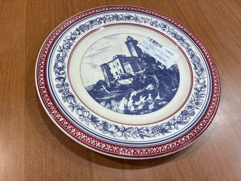 Piatto Piano in Ceramica Blu Rossa Enrico Gionin — foto 2
