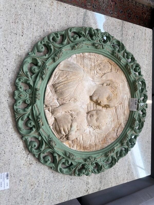 Quadro Madonna con Bambino Cornice Legno Verde Oro