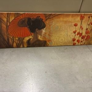 Quadro Stampa su Tela Geisha Ombrello/Fiori Rossi