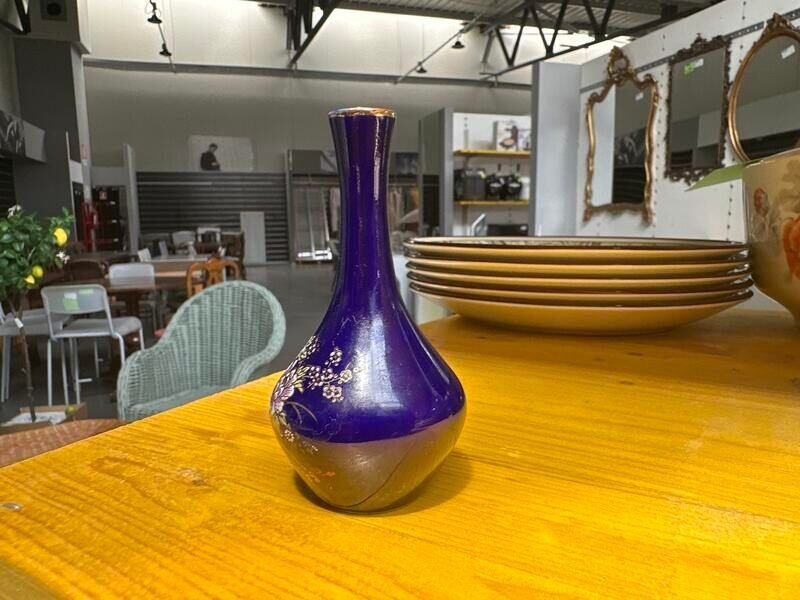 Vasetto in Ceramica Blu con Fiori Viola e Oro — foto 3