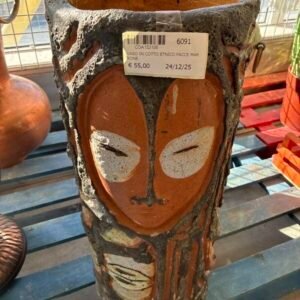 Vaso in Cotto Etnico con Facce Marrone