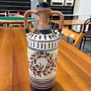 Vecchia Bottiglia in Cotto Beige/Nero con Fiori Marroni