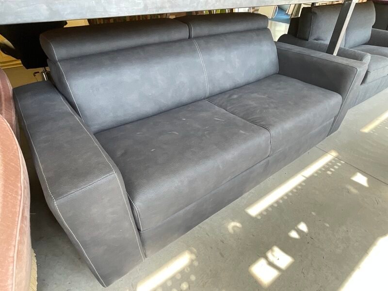 DIVANO LETTO SIMILPELLE ARDESIA CUCITURE BIANCHE