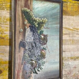 QUADRO A OLIO UVA/MELOGRANI CORNICE LEGNO