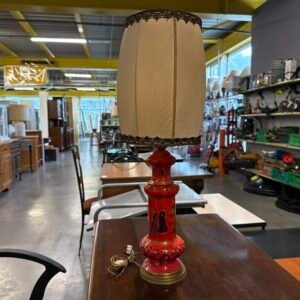 VECCHIA LAMPADA BASE CER.ROSSA CINA PARALUME BEIGE