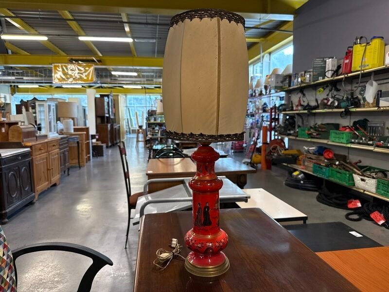 VECCHIA LAMPADA BASE CER.ROSSA CINA PARALUME BEIGE