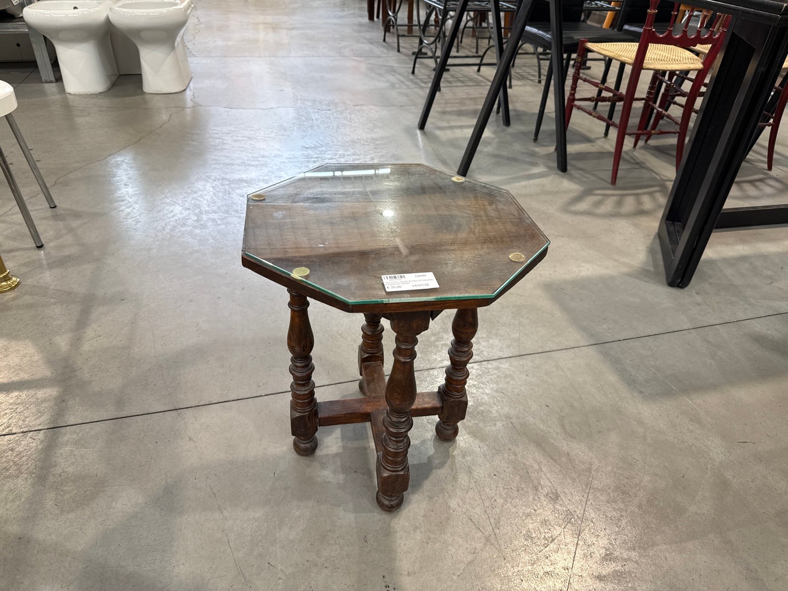 Tavolino Ottagonale Legno Scuro