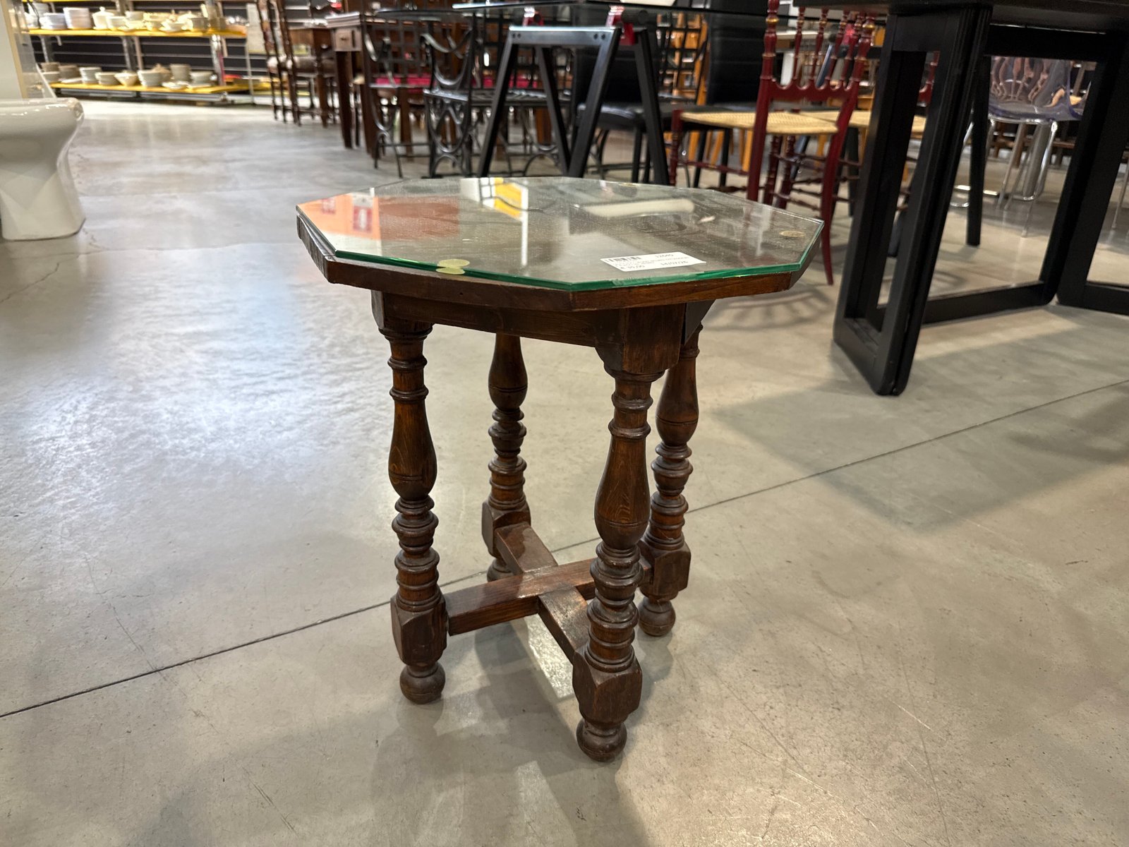 Tavolino Ottagonale Legno Scuro - immagine 2