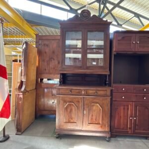 Credenza 4 Ante in Legno Scuro con 2 Vetro