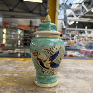 Potiche Ceramica Verde/Gialla Animale Blu Dipinto a Mano
