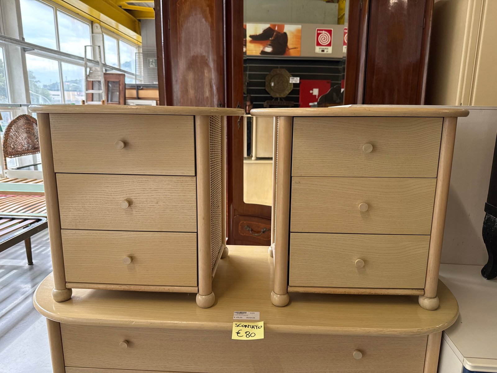 Coppia Comodini Rattan Beige