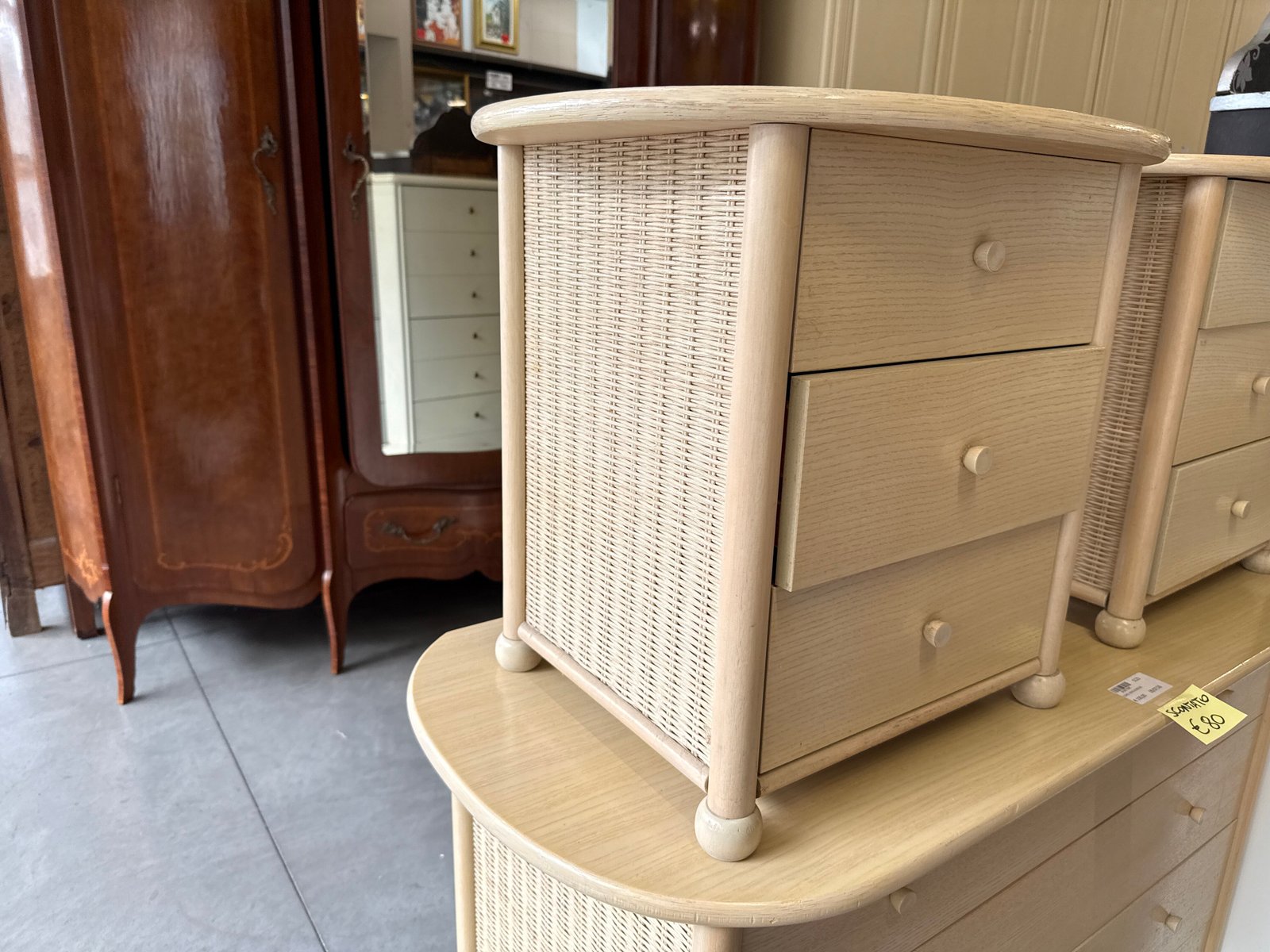 Coppia Comodini Rattan Beige - immagine 3