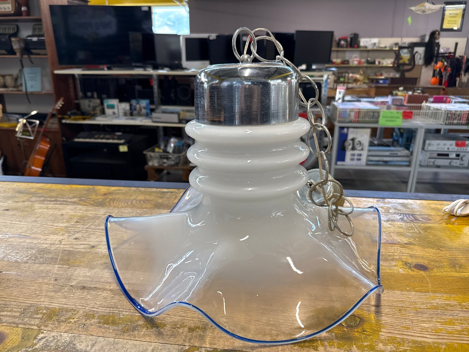Lampadario Vintage Vetro Bordo Blu